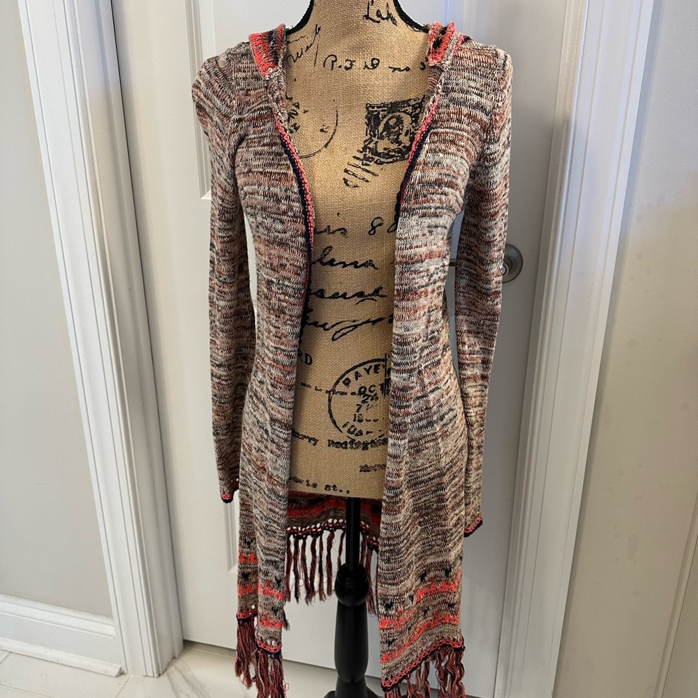 Lucky Brand Multicolor Hooded Cardigan with Fringe